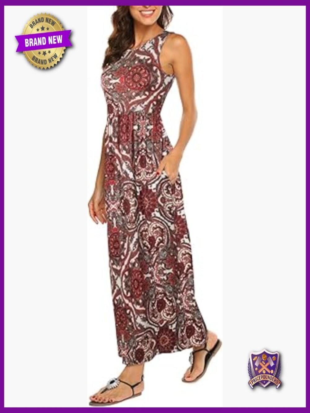 Sleeveless Striped Flowy Maxi Dress with Pockets